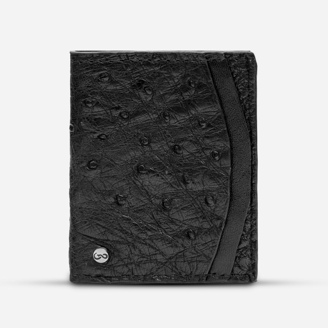 Cartera Compacta "The TIE" Ostrich Negro Profundo