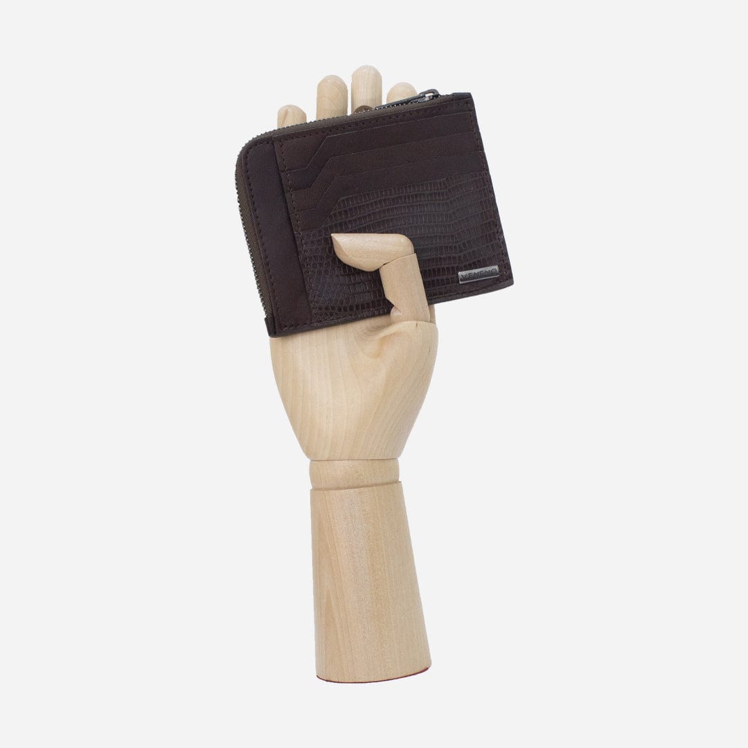 Veneno Leather Goods Cartera con Zipper "The Look" - Lizzard Brandy