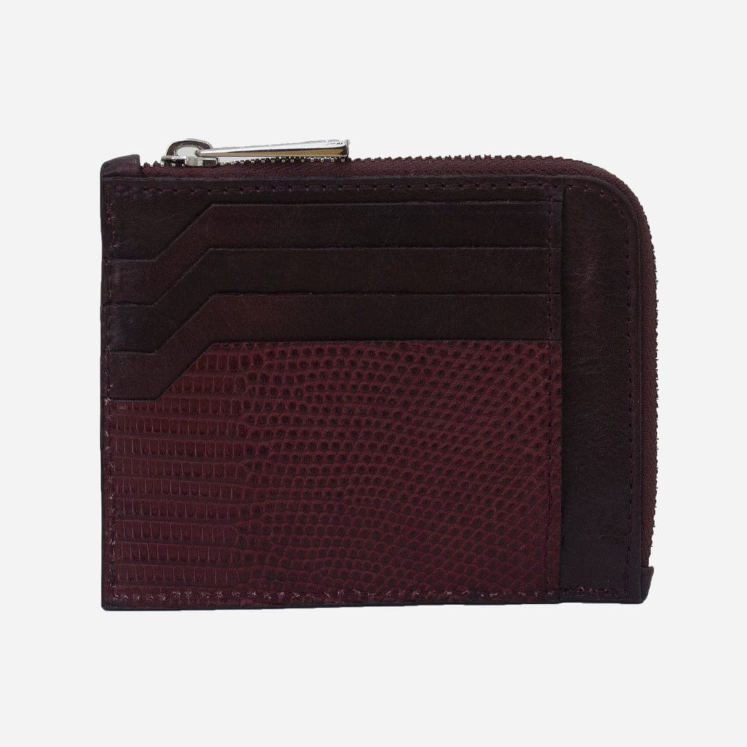 Veneno Leather Goods Cartera con Zipper "The Look" - Lizzard Dark Rubie