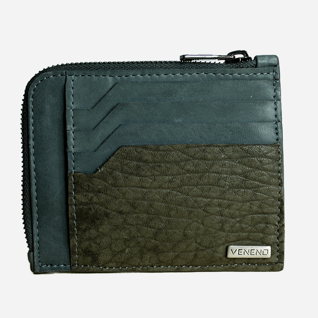 Veneno Leather Goods Cartera con Zipper "The Look" - Olive Gray
