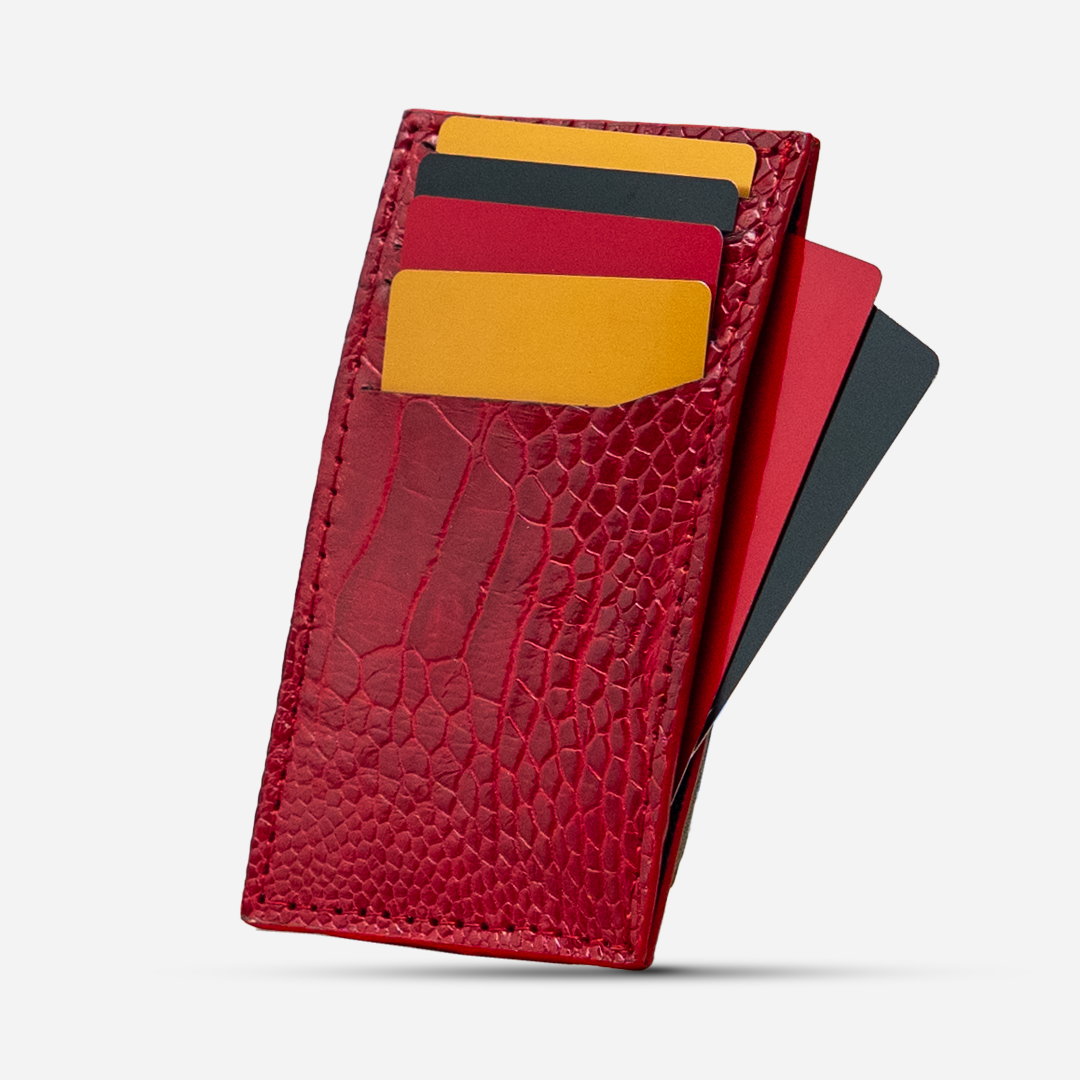 Tarjetero Vertical "The Fang" Ostrich Red
