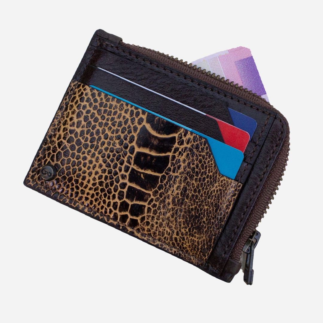 Veneno Leather Goods Cartera con Zipper pequeña "The Strike" - Ostrich Orión