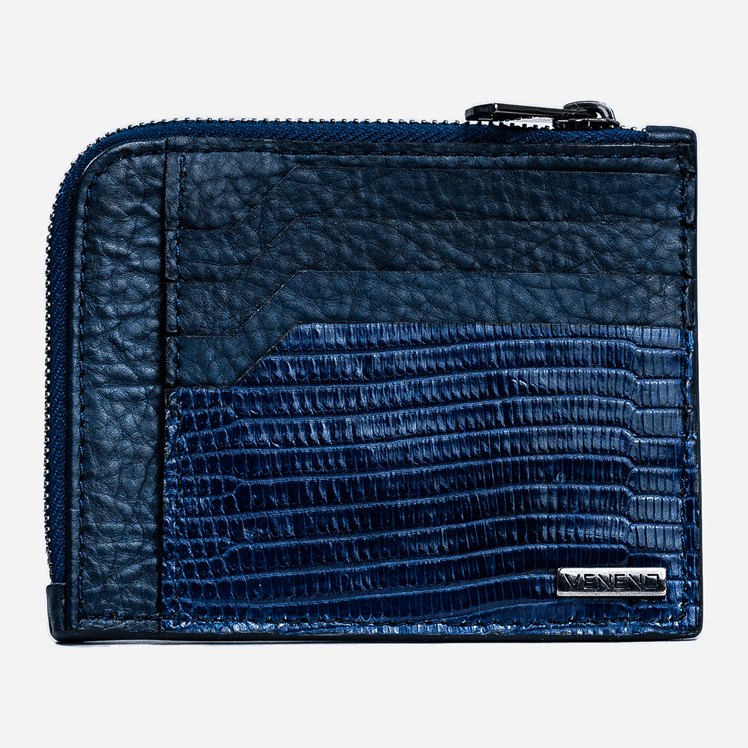 Veneno Leather Goods Cartera con Zipper "The Look" - Lizzard Blue