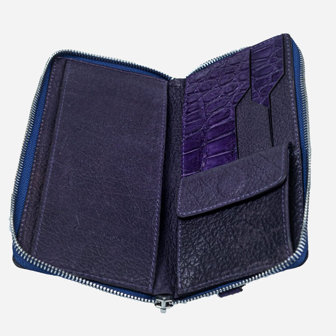 Veneno Leather Goods Cartera Larga "The Glam" Billionaire Croc Purple