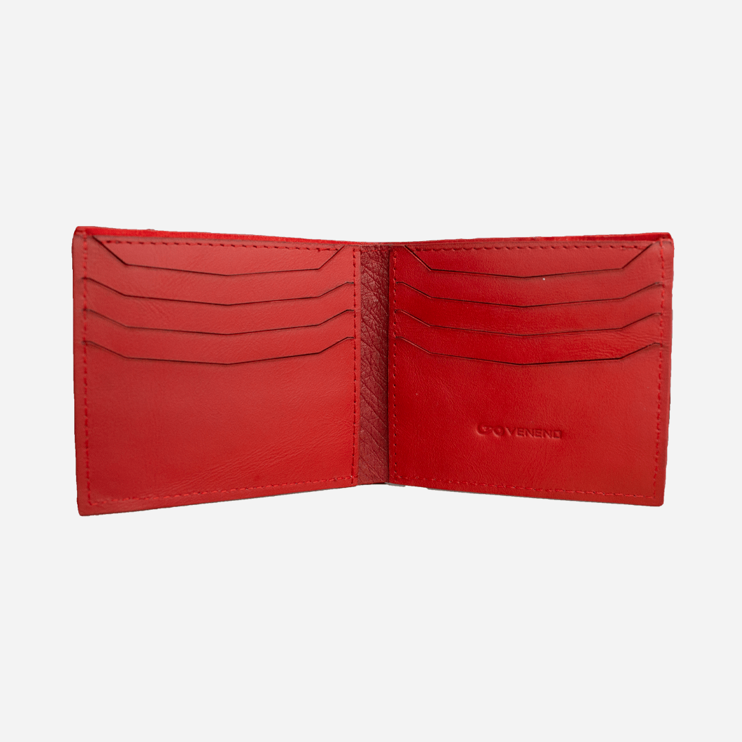 Veneno Leather Goods Cartera "The Grid" Ostrich Red