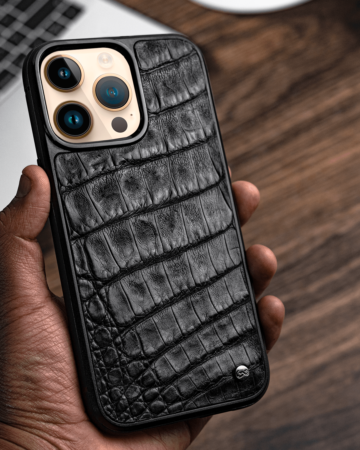 Veneno Leather Goods Funda iPhone 14 Plus Billionaire Croc Black