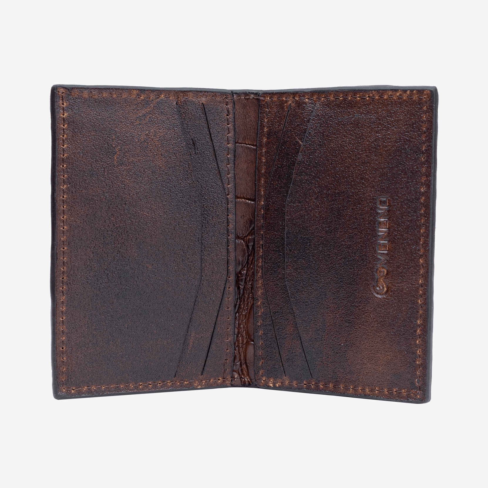 Veneno Leather Goods Tarjetero Vertical "Huracán" Billionaire Croc Brown