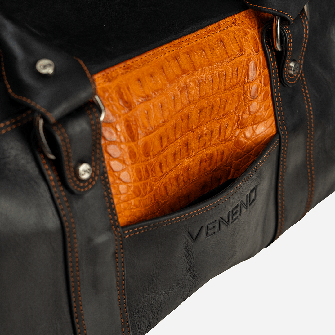 Veneno Leather Goods "TITÁN Weekender" Billionaire Croc Orange Sunset